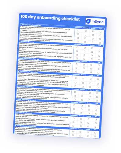 100 day onboarding checlist good